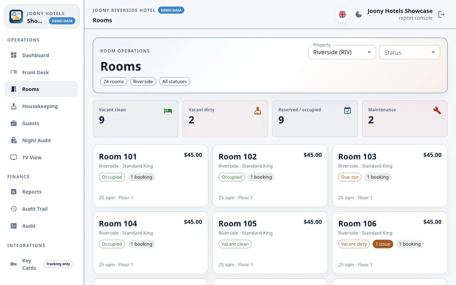 Joony Hotels room status view